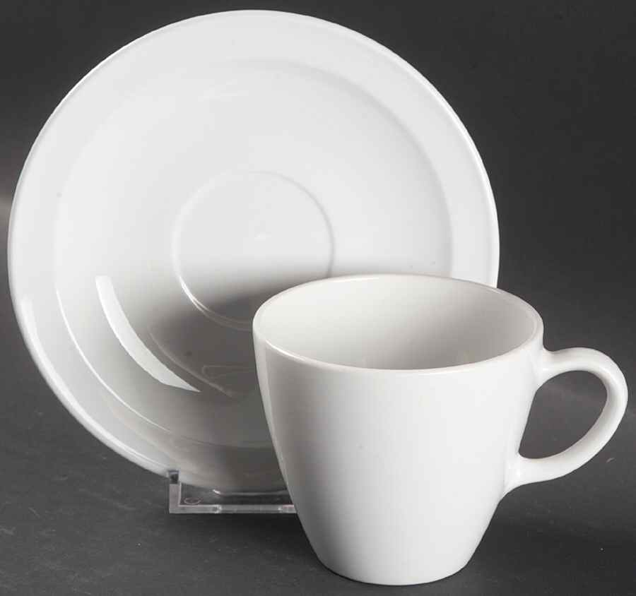 White Narrow Rim (Pyroceram) Flat Cup & Saucer Set by Corning Corelle-1