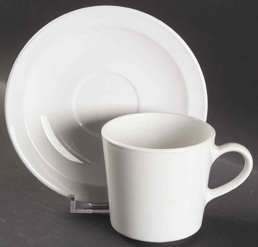 White Narrow Rim (Pyroceram) Flat Cup & Saucer Set by Corning Corelle-1
