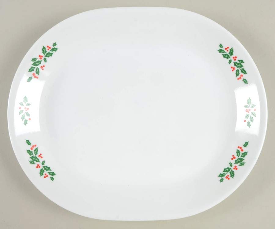 Winter Holly (Green Band, Corelle) 12" Oval Serving Platter by Corning Corelle-1