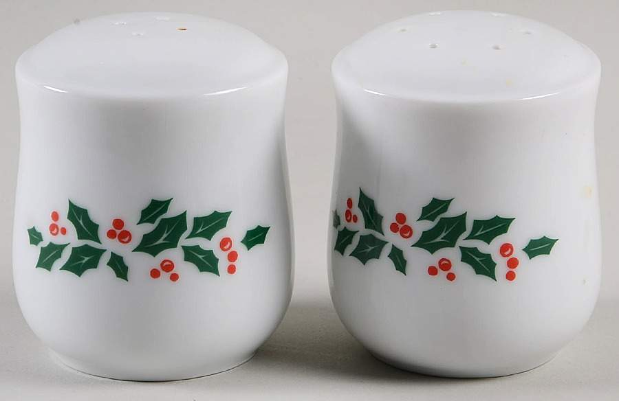 Winter Holly (Green Band, Corelle) Salt & Pepper Set by Corning Corelle-1