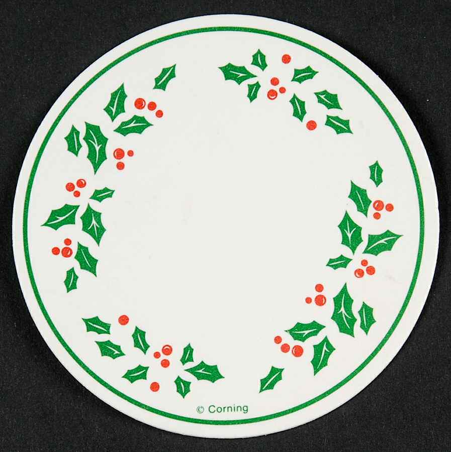 Winter Holly (Green Band, Corelle) Vinyl Coaster by Corning Corelle-1