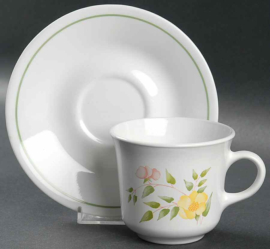 Windsor Rose (Corelle) Flat Cup & Saucer Set by Corning Corelle-1