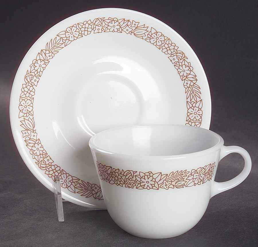 Woodland Brown (Corelle) Flat Cup & Saucer Set by Corning Corelle-1