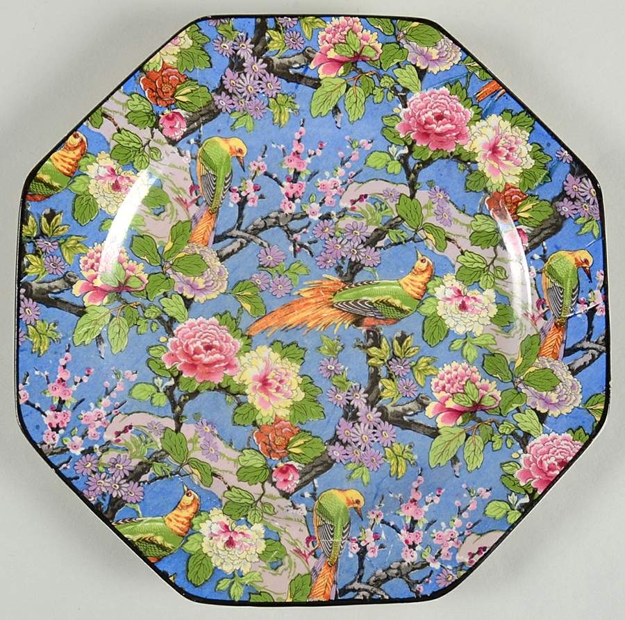 Blue Chintz (Black Trim) Octagonal Salad Plate by Crown Ducal-1