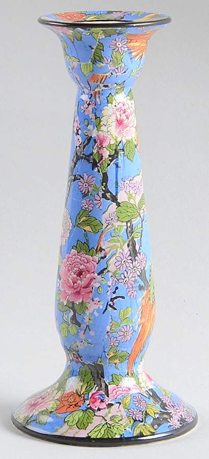 Blue Chintz (Black Trim) 6" Candlestick by Crown Ducal-1