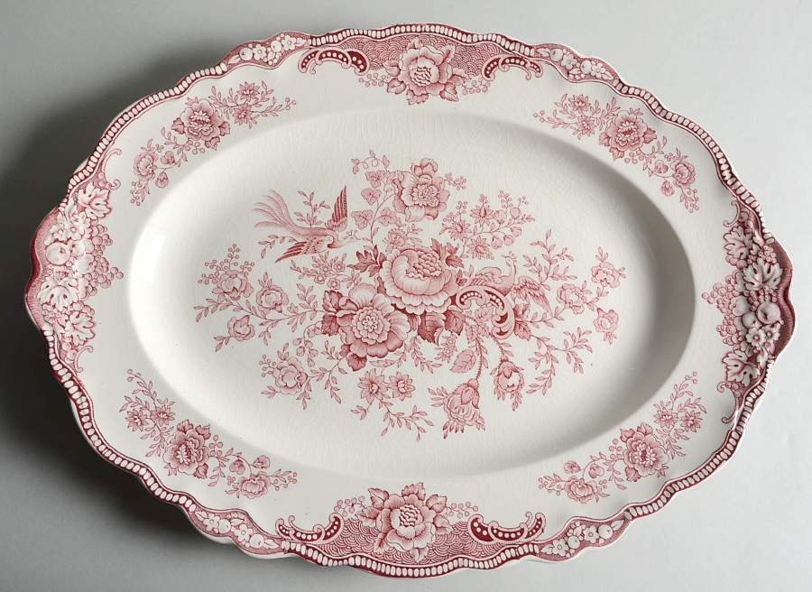 Bristol Pink (Cream) 18" Oval Serving Platter by Crown Ducal-1