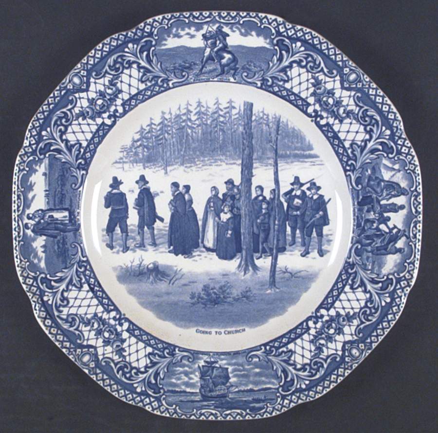 Colonial Times Blue (Floral & Scene Border) Dinner Plate by Crown Ducal-1
