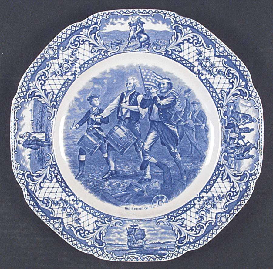 Colonial Times Blue (Floral & Scene Border) Dinner Plate by Crown Ducal-1