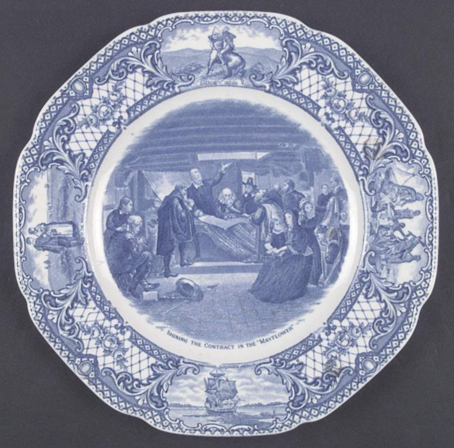 Colonial Times Blue (Floral & Scene Border) Dinner Plate by Crown Ducal-1