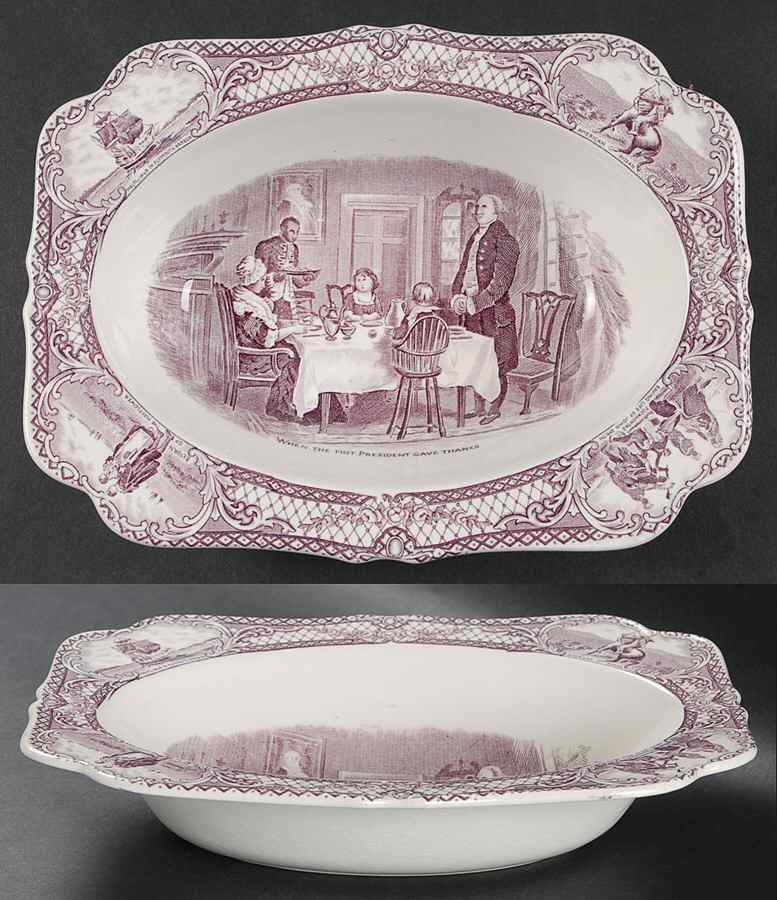Colonial Times Mulberry (Scalloped) 9" Oval Vegetable Bowl by Crown Ducal-1