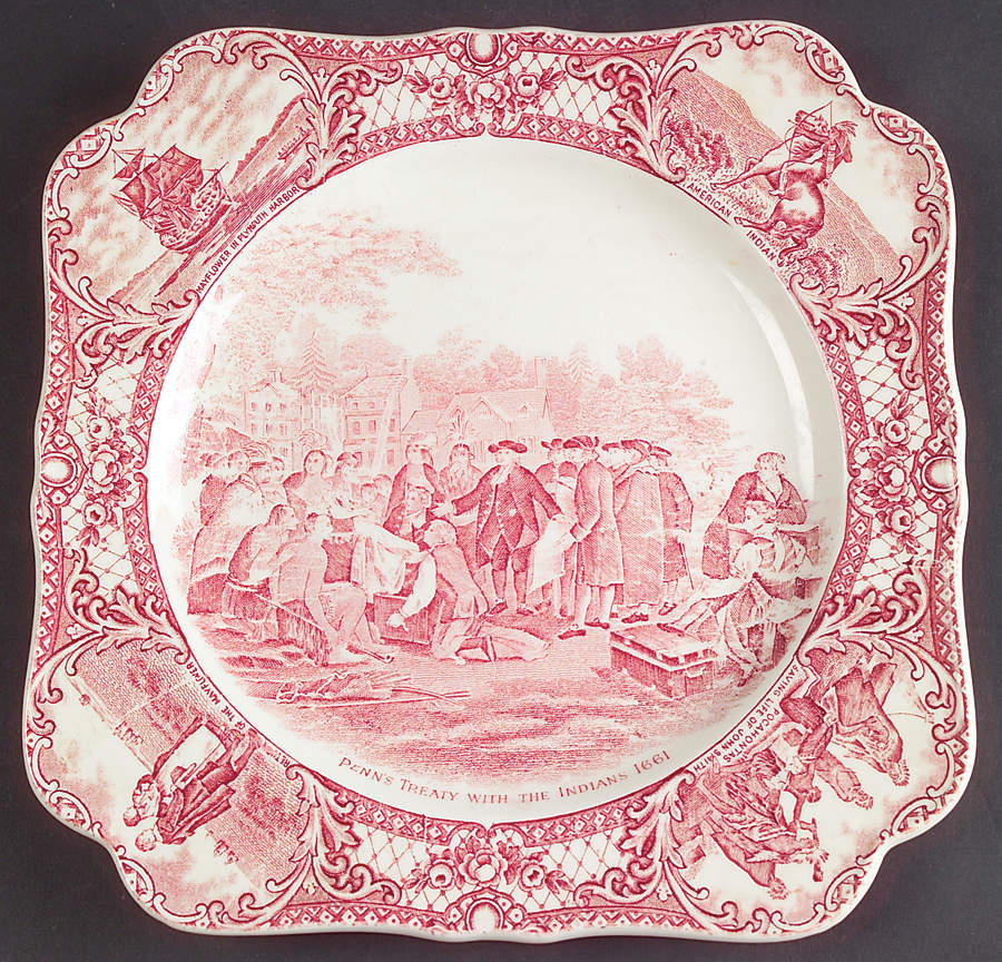 Colonial Times Pink (Scalloped) Square Luncheon Plate by Crown Ducal-1