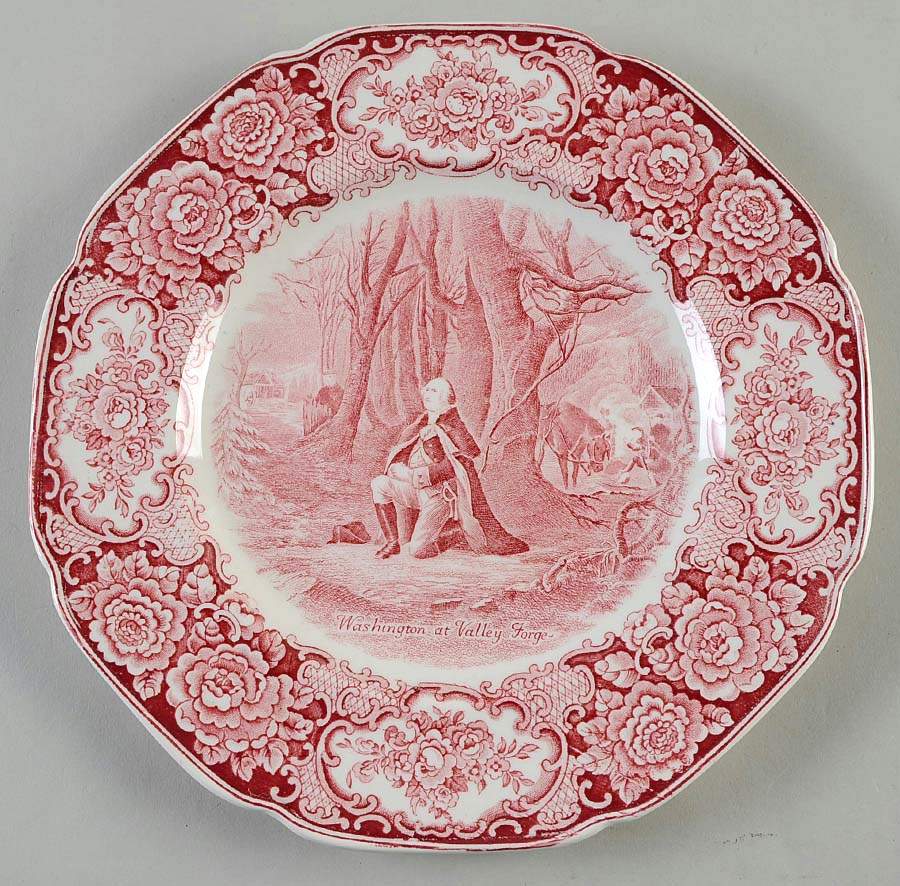 George Washington Memorial Red Dinner Plate by Crown Ducal-1