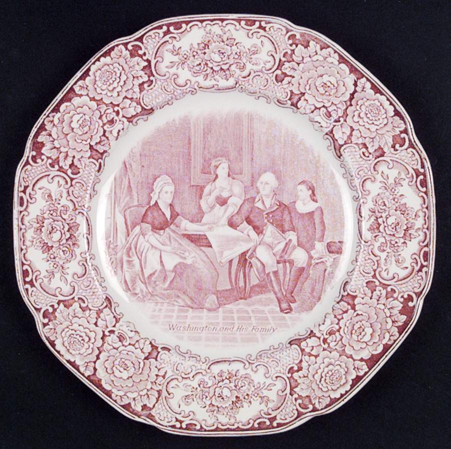 George Washington Memorial Red Dinner Plate by Crown Ducal-1