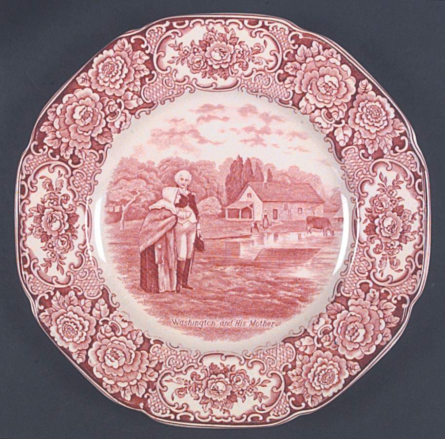 George Washington Memorial Red Dinner Plate by Crown Ducal-1