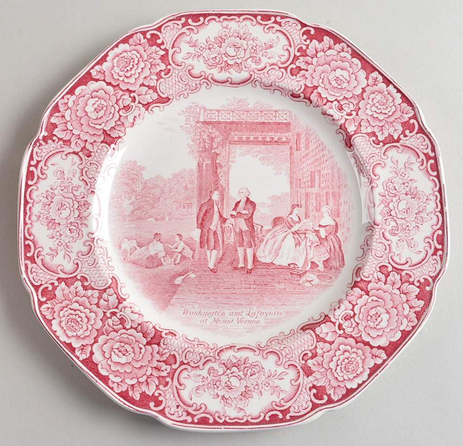 George Washington Memorial Red Dinner Plate by Crown Ducal-1
