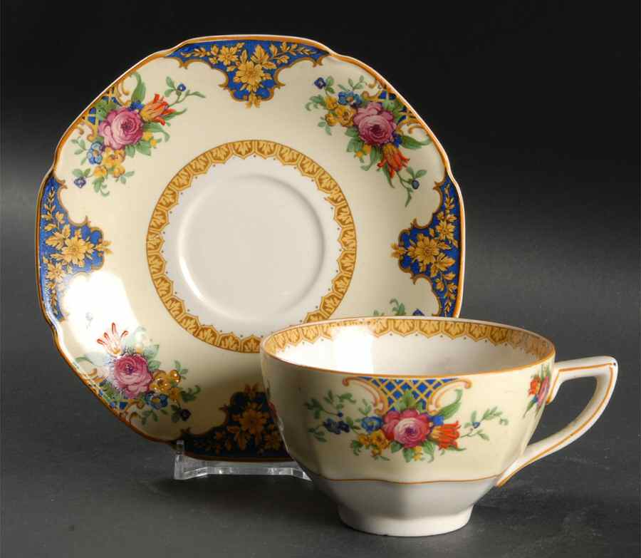 Westminster (Round, Scalloped) Footed Cup & Saucer Set by Crown Ducal-1