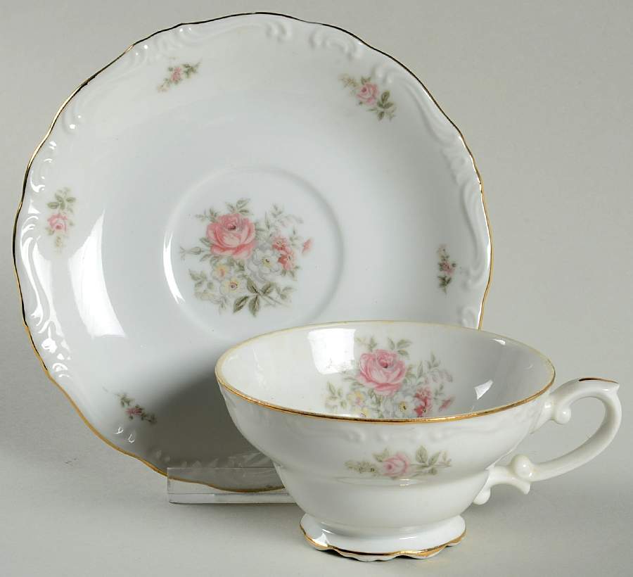 Georgian Rose Footed Cup & Saucer Set by Crest Wood-1