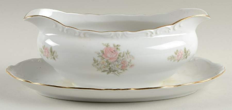 Georgian Rose Gravy Boat with Attached Underplate by Crest Wood-1