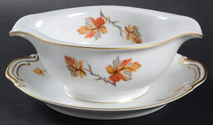 Golden Autumn Gravy Boat with Attached Underplate by Craftsman (Japan)-1