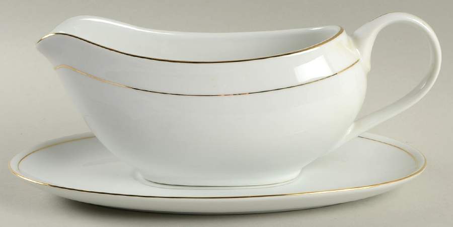 Classic Gold Gravy Boat with Attached Underplate by Crown Ming-1