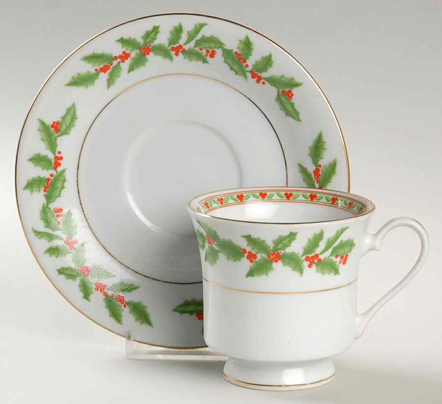 Holly Footed Cup & Saucer Set by Crown Ming-1