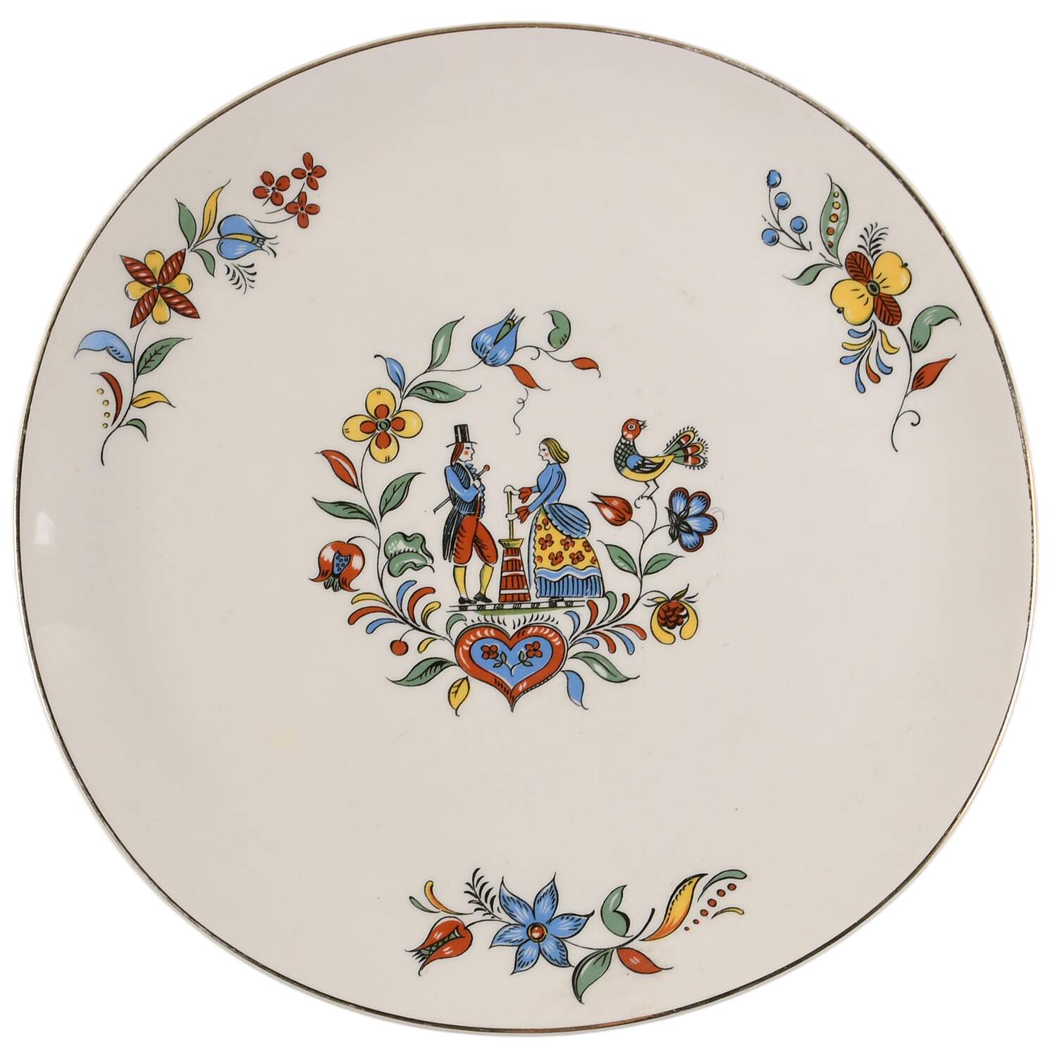 Dairy Maid (Gold Trim) 12" Chop Plate (Round Platter) by Crooksville-1