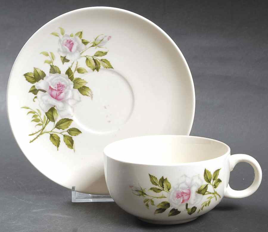 Dinner Rose Flat Cup & Saucer Set by Crooksville-1
