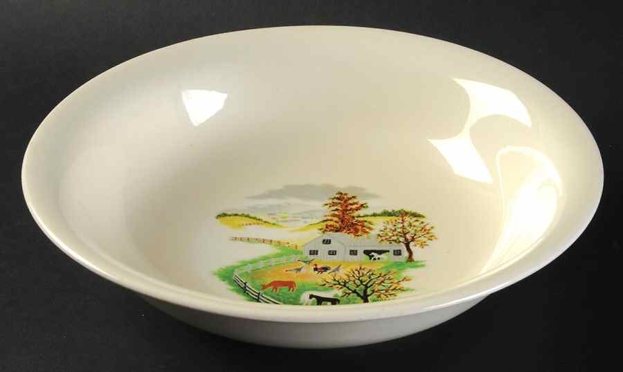 Grandma Moses 9" Round Vegetable Bowl by Crown Potteries-1