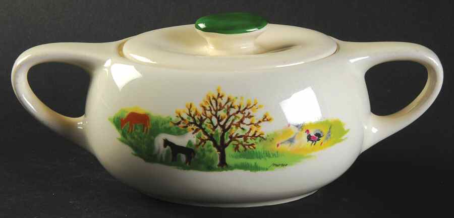 Grandma Moses Sugar Bowl & Lid by Crown Potteries-1