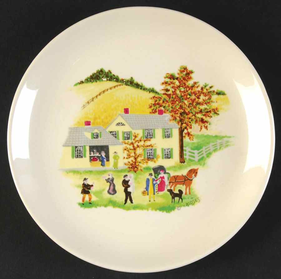 Grandma Moses Bread & Butter Plate by Crown Potteries-1