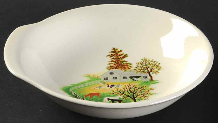 Grandma Moses Lugged Cereal Bowl by Crown Potteries-1