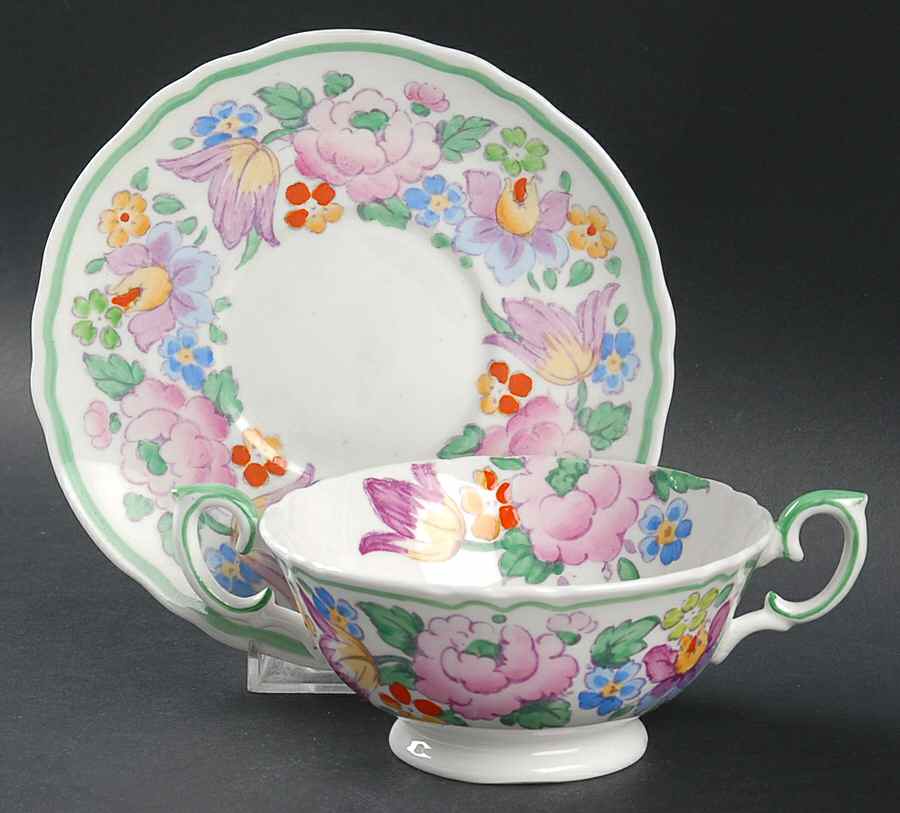 15227 Footed Cream Soup Bowl & Saucer Set by Crown Staffordshire-1