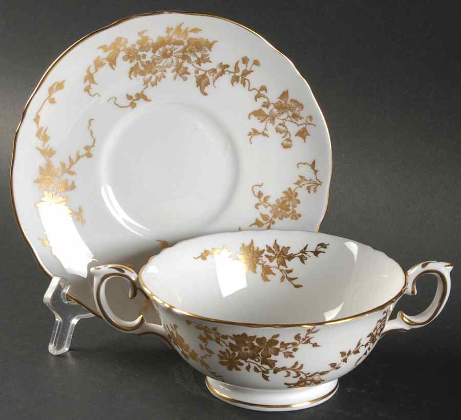 Aristocrat Footed Cream Soup Bowl & Saucer Set by Crown Staffordshire-1