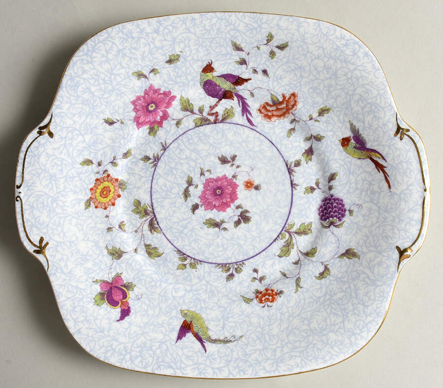 Bird of Paradise Handled Cake Plate by Crown Staffordshire-1