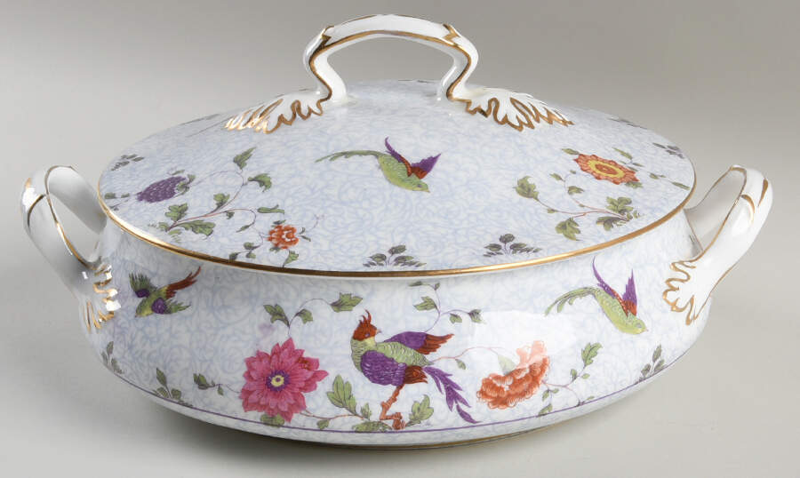 Bird of Paradise Round Covered Vegetable by Crown Staffordshire-1
