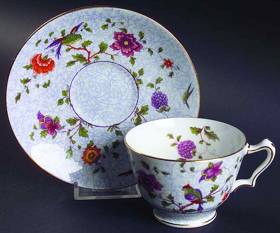 Bird of Paradise Footed Cup & Saucer Set by Crown Staffordshire-1