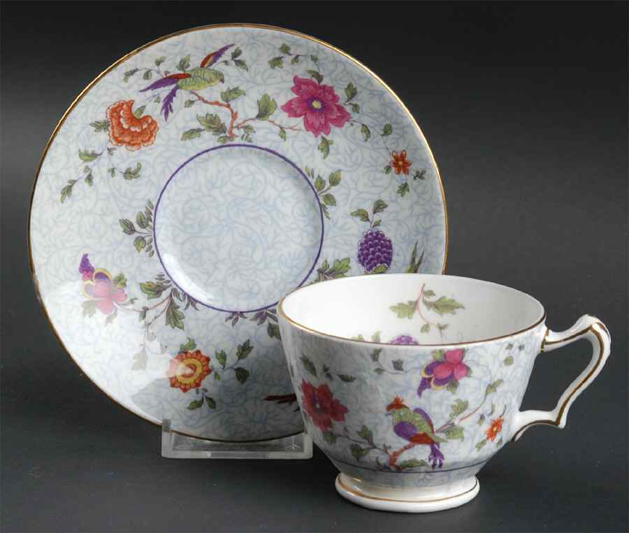 Bird of Paradise Footed Cup & Saucer Set by Crown Staffordshire-1