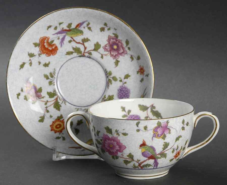 Bird of Paradise Flat Bouillon Cup & Saucer by Crown Staffordshire-1