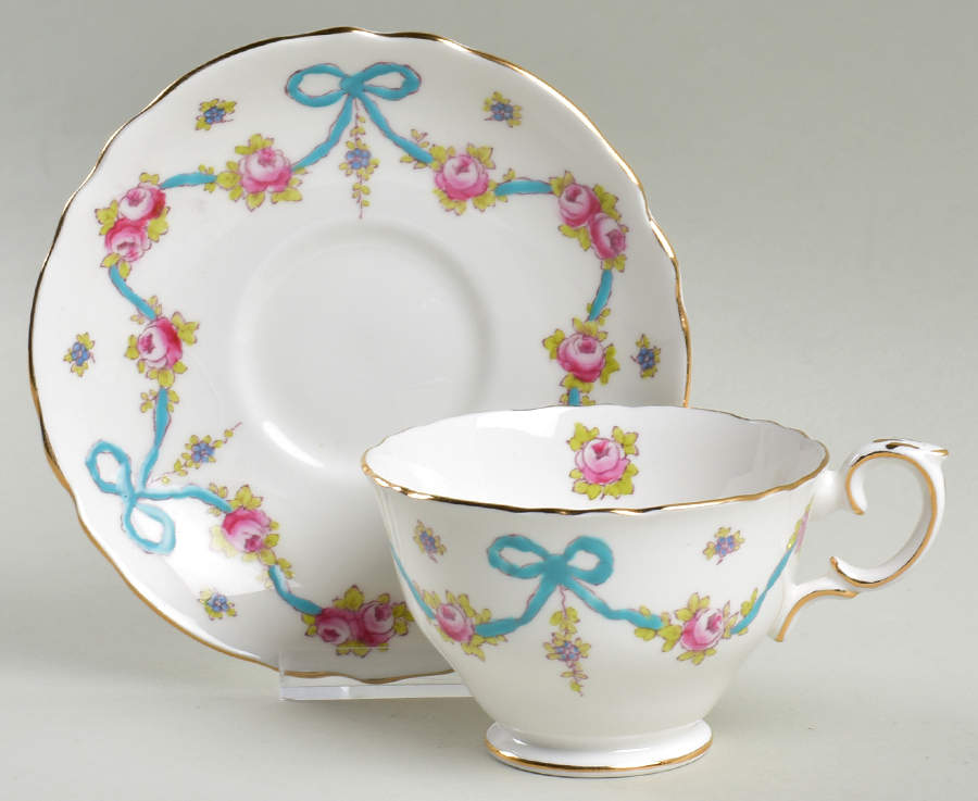 Blue Bow Footed Cup & Saucer Set by Crown Staffordshire-1