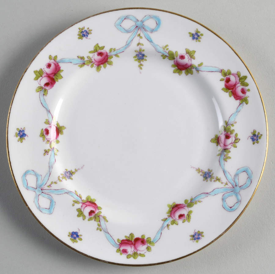Blue Bow Dessert/Pie Plate by Crown Staffordshire-1