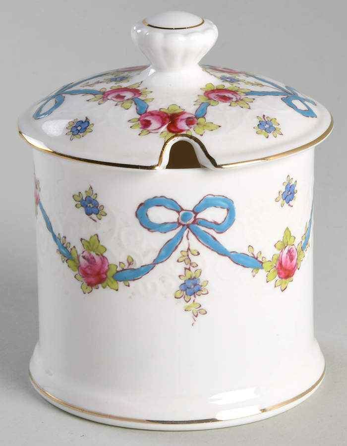 Blue Bow Jam/Jelly & Lid by Crown Staffordshire-1