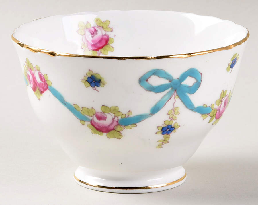 Blue Bow Open Sugar Bowl by Crown Staffordshire-1