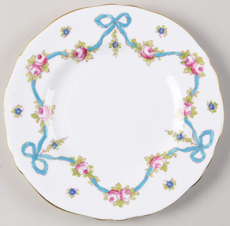 Blue Bow Bread & Butter Plate by Crown Staffordshire-1