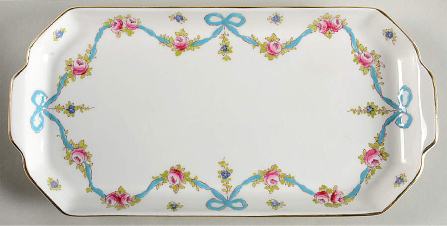 Blue Bow 10" Sandwich Tray by Crown Staffordshire-1