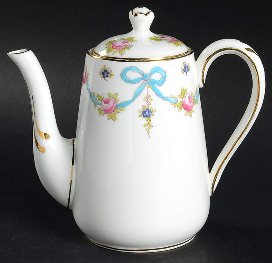 Blue Bow Individual Coffee Pot & Lid by Crown Staffordshire-1
