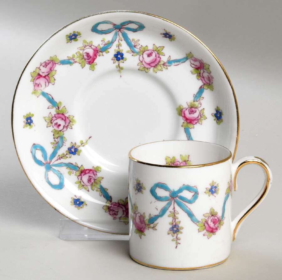 Blue Bow Flat Cup & Saucer Set by Crown Staffordshire-1
