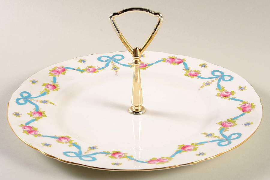 Blue Bow Round Serving Plate with Handle (DP) by Crown Staffordshire-1