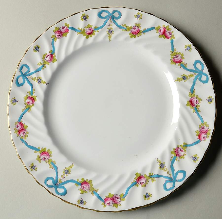Blue Bow Dinner Plate by Crown Staffordshire-1