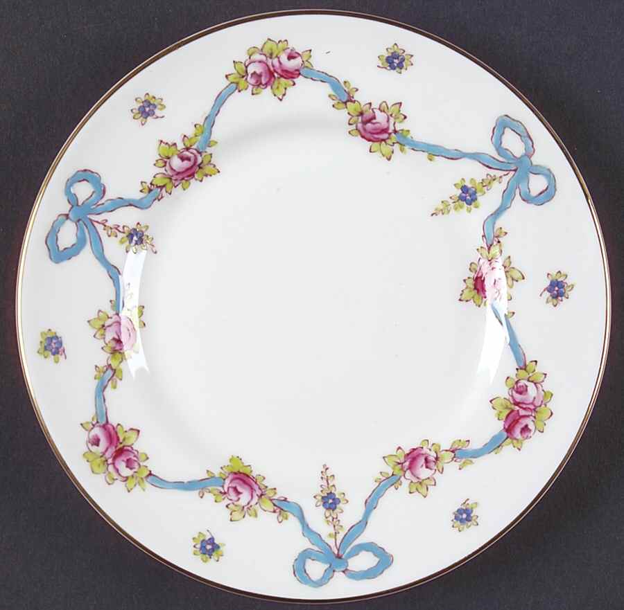Blue Bow Bread & Butter Plate by Crown Staffordshire-1