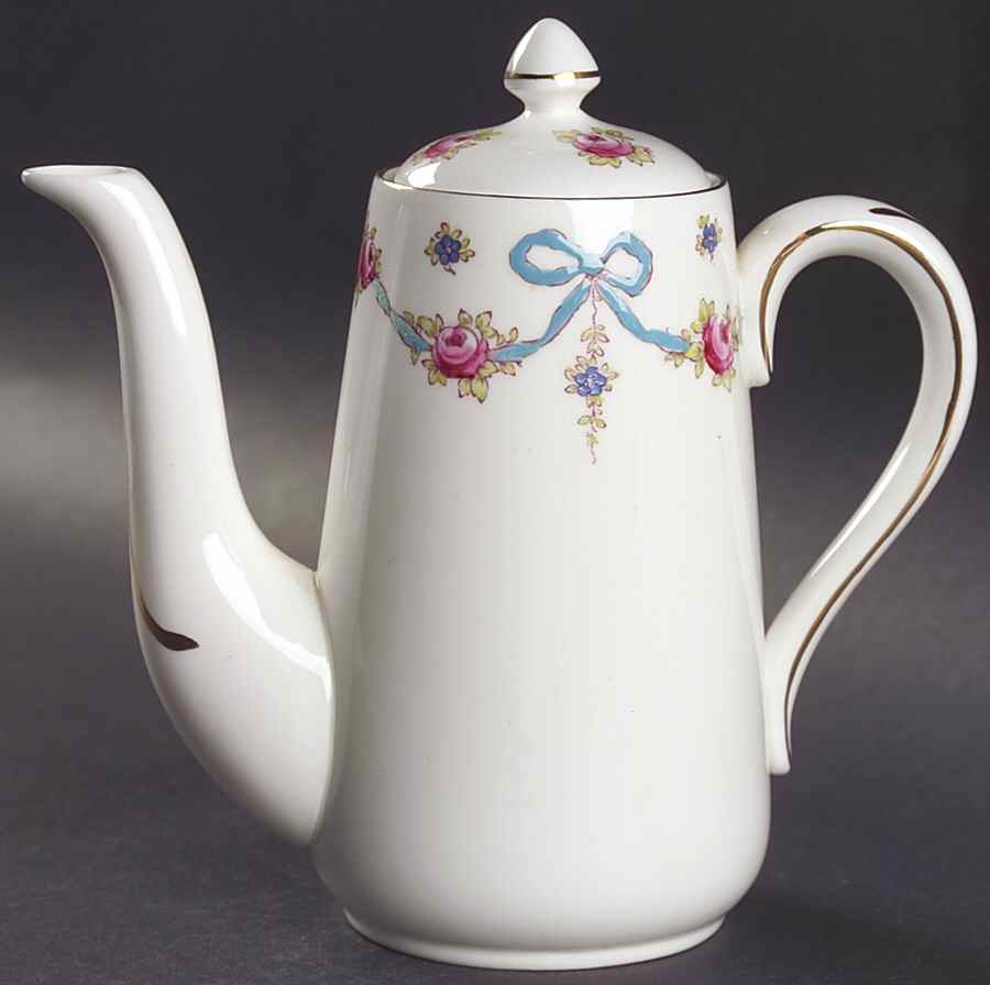 Blue Bow Mini Coffee Pot & Lid by Crown Staffordshire-1
